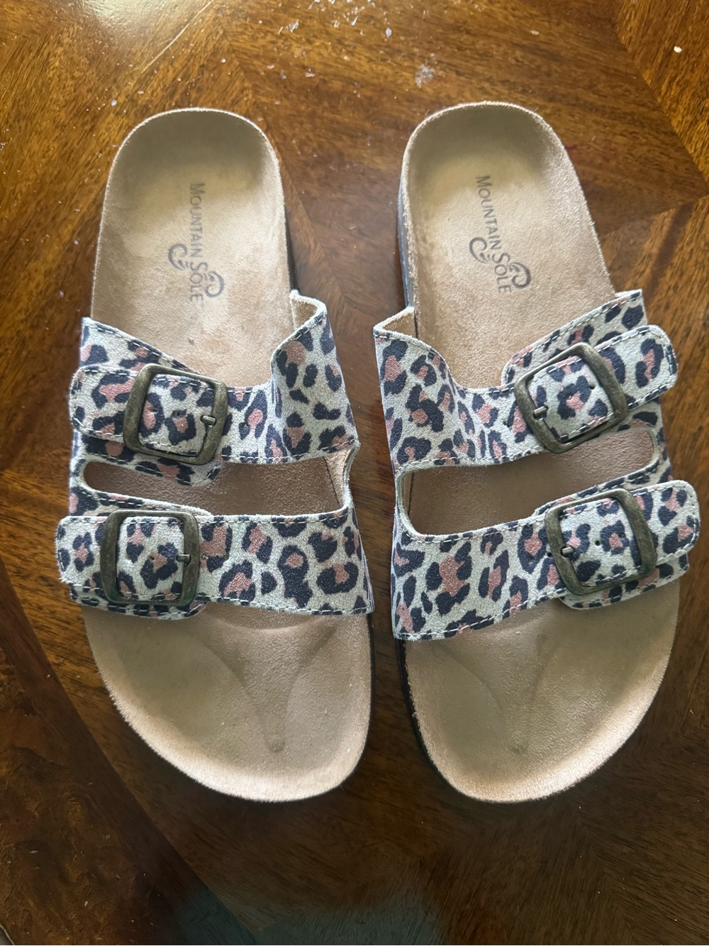 NWOT Mountain Sole Women’s Leopard Double-Buckle Slide Sandals Size 11M